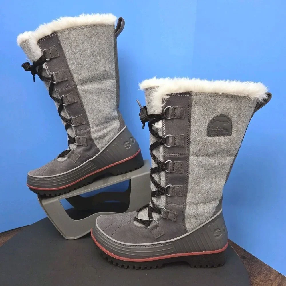 Sorel Tivoli High II Boots Women’s 6 Grey Suede Felt with Faux Fur Lining